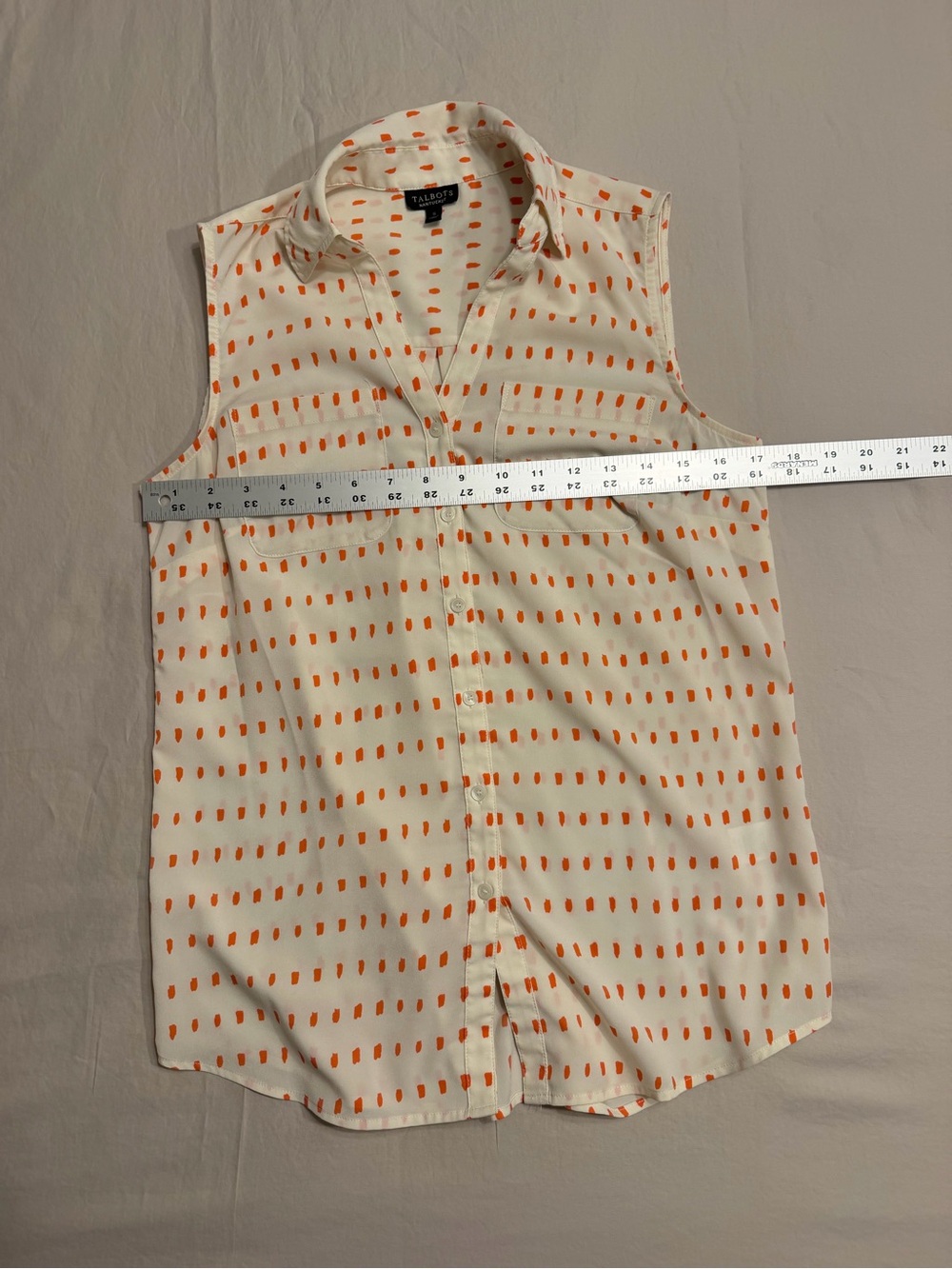 Talbots Sleeveless Button Down Shirt S Cream Orange - Picture 5 of 6
